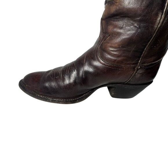 Vintage Brown Leather Black Label Tony Lama Cowboy Boots Men\'s Size 9